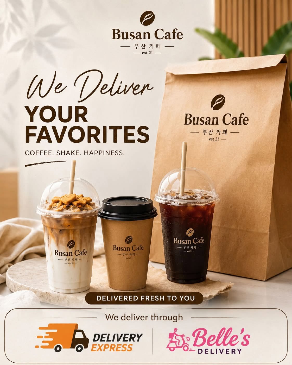 Busan Cafe takeaway drinks and delivery bag