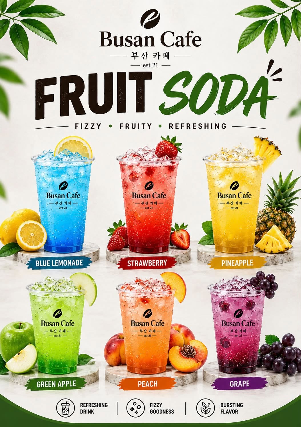 Colorful Busan Cafe fruit soda drinks