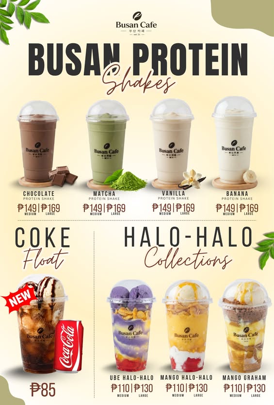 Busan Cafe protein shakes and halo-halo collection